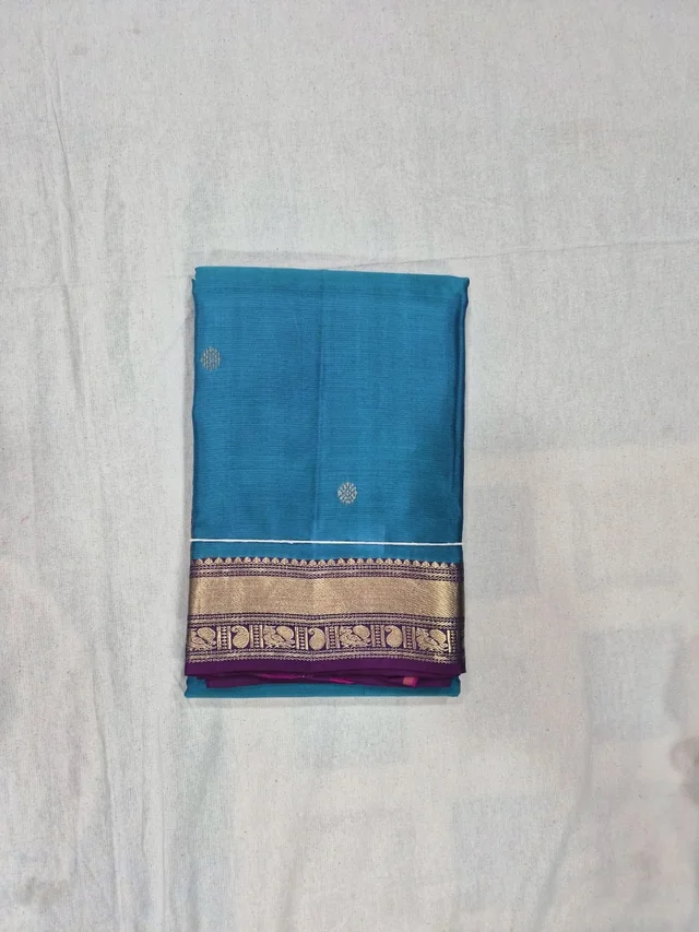 Enchanting Feroza Blue and Magenta Pure Handloom Kanchipuram Silk Saree