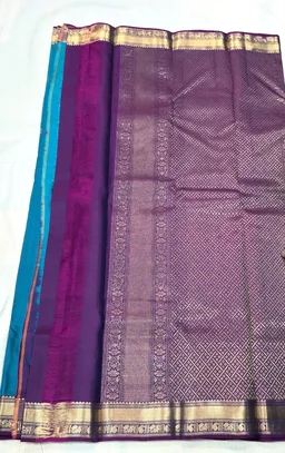 Enchanting Feroza Blue and Magenta Pure Handloom Kanchipuram Silk Saree