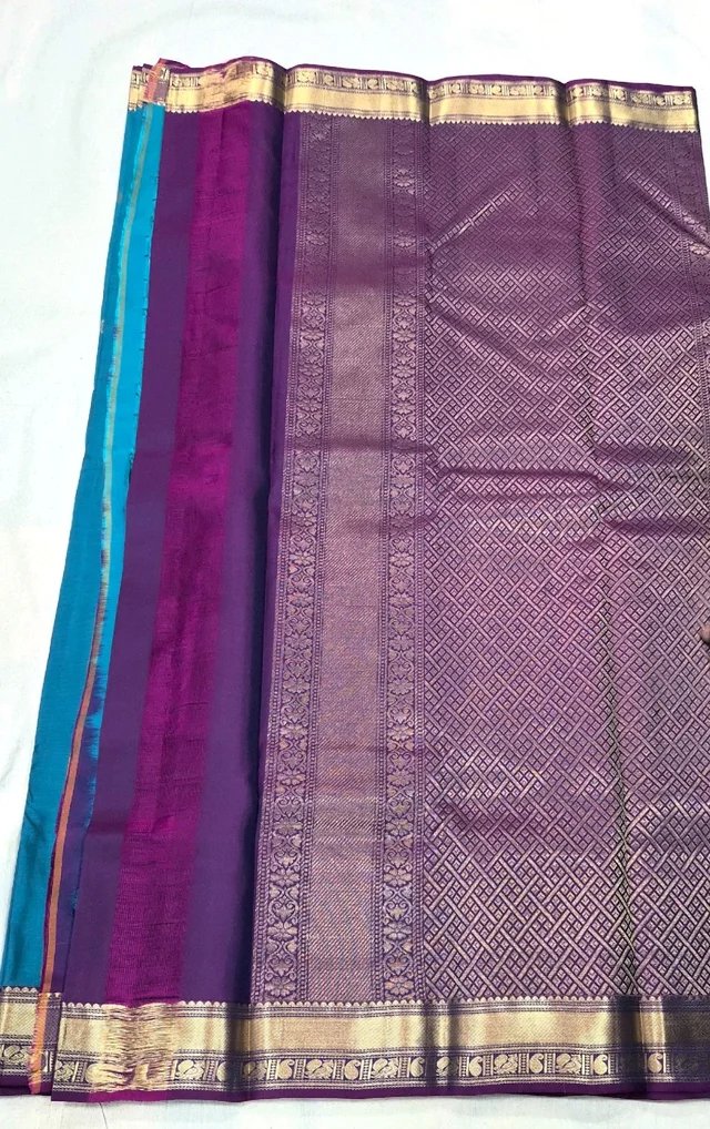 Enchanting Feroza Blue and Magenta Pure Handloom Kanchipuram Silk Saree