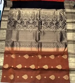 Regal Rust-Orange and Black Pure Handloom Kanchipuram Silk Saree