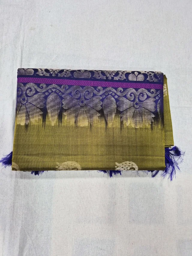 Handloom Kanchipuram Silk Saree in Olive Green & Deep Violet
