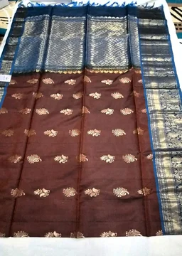 Authentic Kanchipuram Handloom Pattu Saree – Coffee Brown & Royal Blue