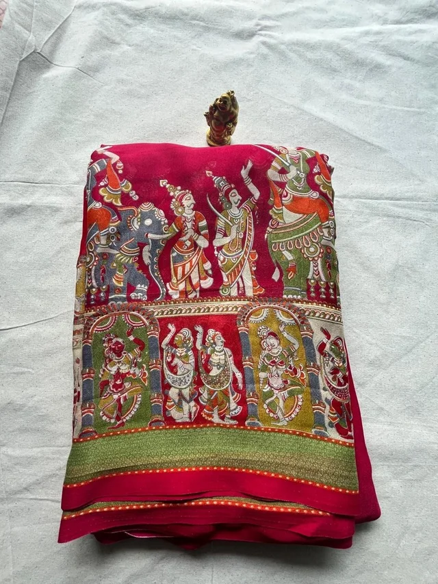 Viscose Kalamkari Saree with Traditional Art Print Border