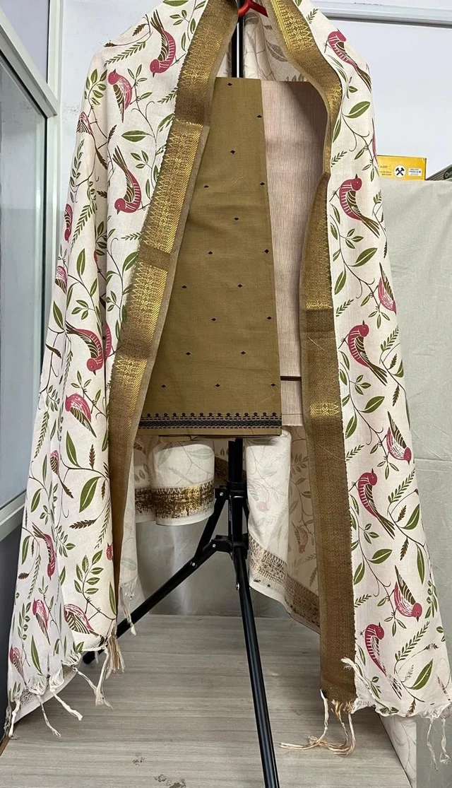 Cotton Material with Kalamkari Dupatta- 3 Piece set