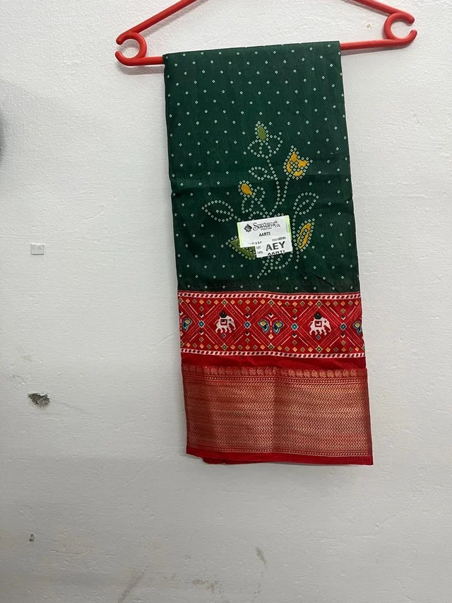 Traditional Printed Sarees with Bandhani-Inspired Motifs & Rich Zari Borders