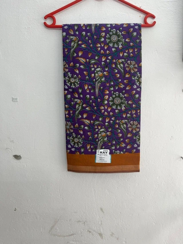 Royal Purple Cotton Silk Mixed Saree with Kalamkari Bird Motifs