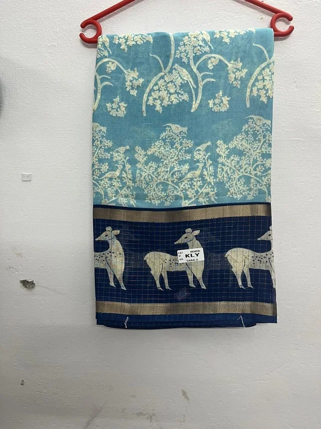 Printed georgette Sarees with Nature-Inspired Motifs & Animal Border
