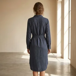 Guess What Women's Navy Blue Belted Linen Shirt Dress | Midi Length | Guess What - S, Navy Blue