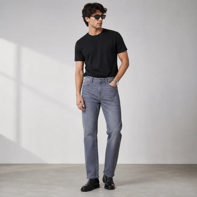 Guess What Men's Grey Regular Fit Jeans | Washed Straight Denim | Guess What - 30, CHARCOAL GREY