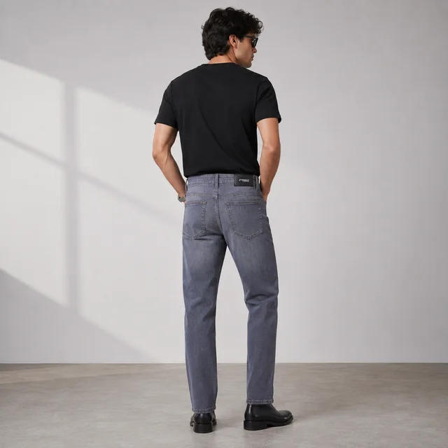 Guess What Men's Grey Regular Fit Jeans | Washed Straight Denim | Guess What - 30, CHARCOAL GREY