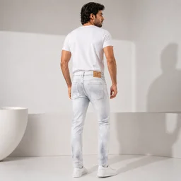 Guess What Men's Ice White Glitter Distressed Regular Fit Jeans | Crystal Spray Denim | GuessWhat - 34, SHADED ICE WHITE