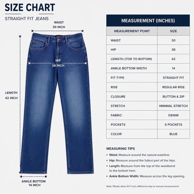 Guess What Men's Mid Blue Straight Fit Jeans | Classic Washed Denim | Guess What - 30, BLUE