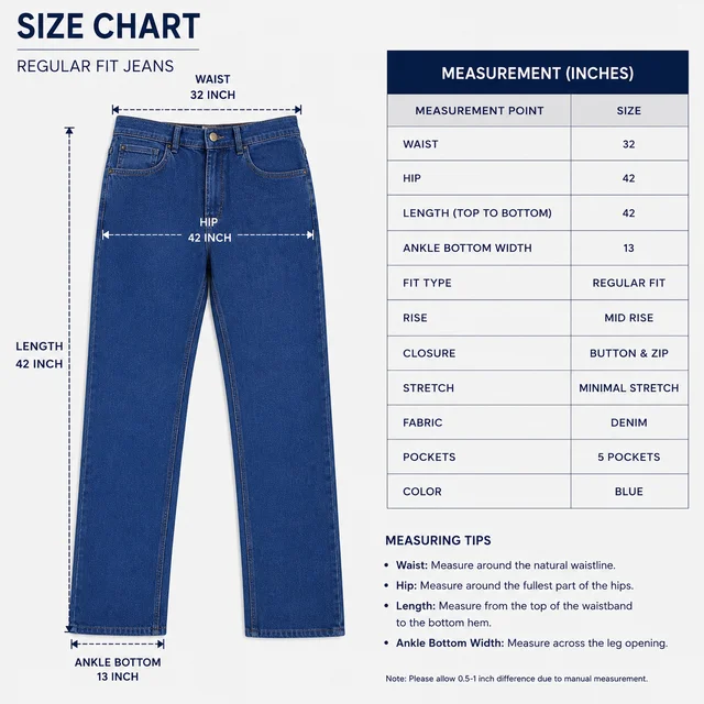 Guess What Men's Royal Blue Regular Fit Jeans | Classic Dark Wash Denim | Guess What - 32, Royal Blue