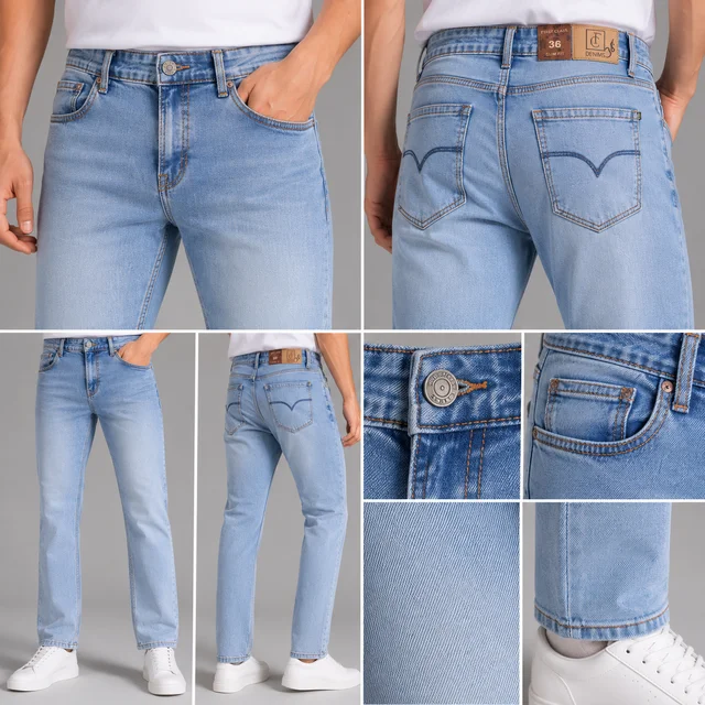Guess What First Class Denims Men's Light Blue Straight Fit Jeans | Ice Wash Premium Denim | GuessWhat.in - 36, SHADED BLUE