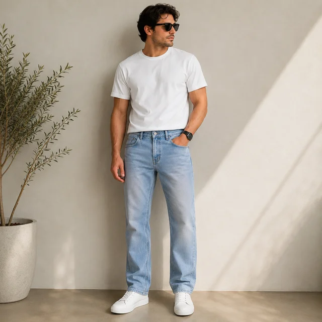 Guess What Max Blue Men's Ice Blue Straight Fit Jeans | Relaxed Light Wash Denim | Guess What - 32, Light Blue