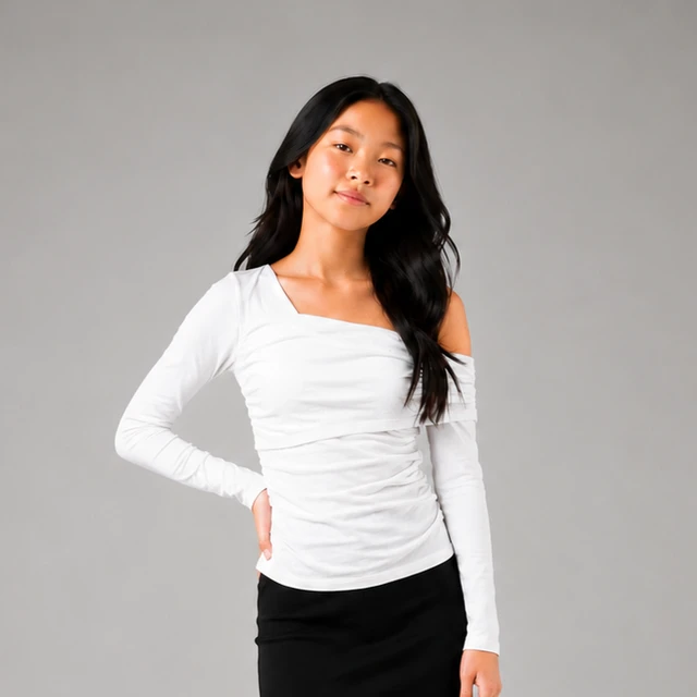 Girls' White Off-Shoulder Ruched Top | Long Sleeve Teen Fashion | Guess What