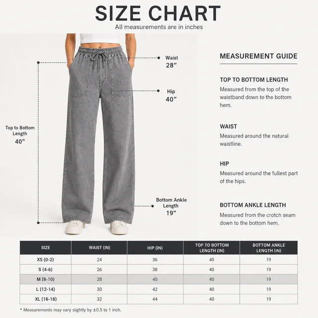 Guess What Women's Grey Wide Leg Drawstring Jeans | Elastic Waist Baggy Denim | Guess What - 28, Grey