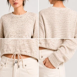 Guess What Women's Beige Knit Cropped Sweater | Drawstring Hem Pullover Top | Guess What - M, Beige