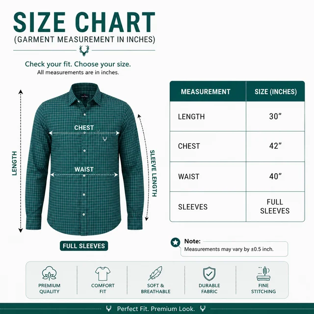 Guess What Allen Solly Men's Teal Green Check Full Sleeve Shirt | Slim Fit Formal Casual Cotton Shirt | Checkered Office Wear Shirt for Men | guess what - M, Teal Green
