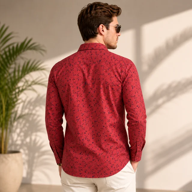 Guess What U.S. Polo Assn. Men's Red Floral Print Full Sleeve Shirt | Tailored Fit Casual Cotton Shirt | USPA Branded Shirt for Men Online India | guess what - M, Rich Red