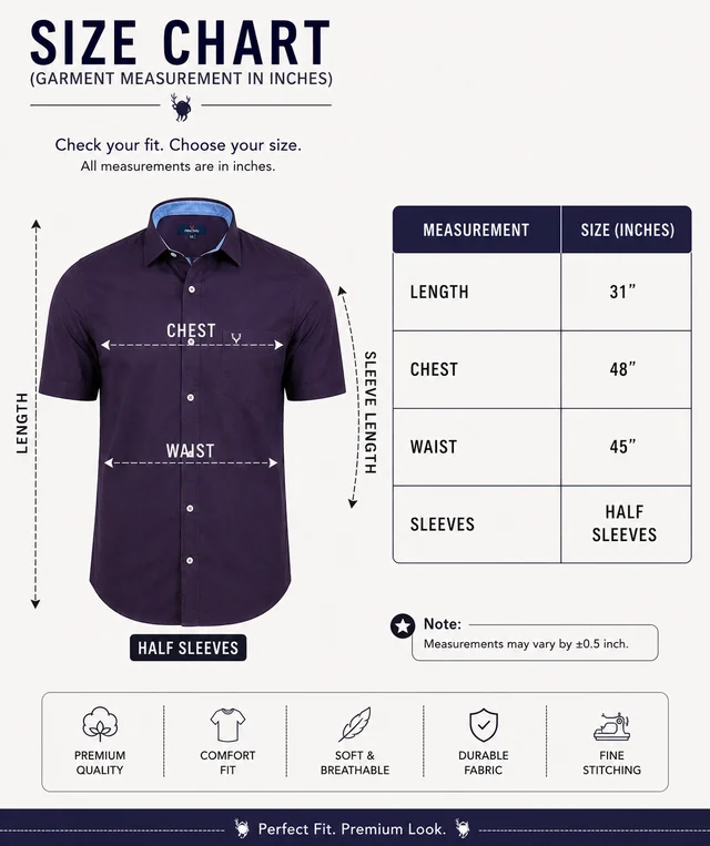 Guess What Allen Solly Men's Navy Purple Solid Half Sleeve Shirt | Slim Fit Cotton Casual Shirt | Half Sleeve Office Wear Shirt for Men | guess what - XXL, Navy Purple