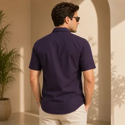 Guess What Allen Solly Men's Navy Purple Solid Half Sleeve Shirt | Slim Fit Cotton Casual Shirt | Half Sleeve Office Wear Shirt for Men | guess what - XXL, Navy Purple