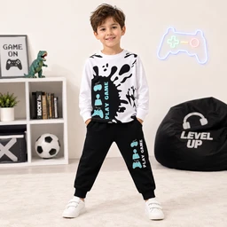 Guess What Boys' White & Black Play Game Printed Sweatshirt & Jogger Set | Kids Tracksuit | Guess What - Black