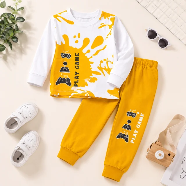 Guess What Boys' White & Yellow Play Game Printed Sweatshirt & Jogger Set | Kids Tracksuit | Guess What - Yellow