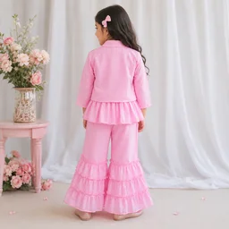 Guess What Girls' Pink Sequin Jacket Peplum Top & Ruffle Sharara Set | Kids Festive Wear | Guess What - 4 - 5 Years, Pink