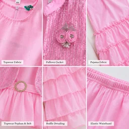 Guess What Girls' Pink Sequin Jacket Peplum Top & Ruffle Sharara Set | Kids Festive Wear | Guess What - 4 - 5 Years, Pink