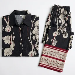 Guess What Women's Black Floral Print Co-ord Set | Shirt & Wide Leg Pants | Guess What - XXL, Black