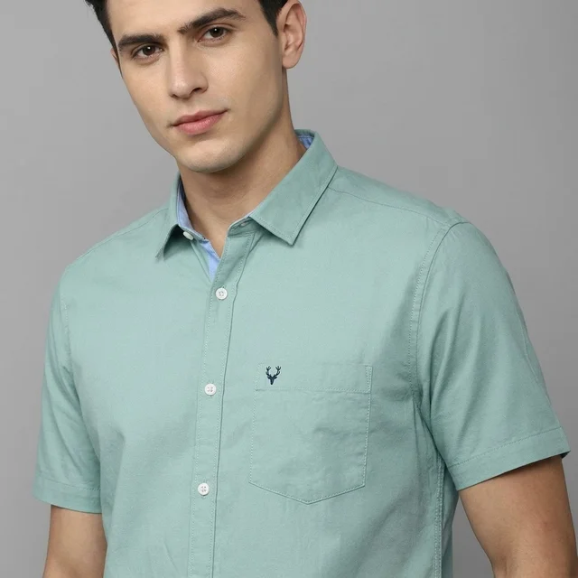 Allen Solly Men's Mint Green Solid Half Sleeve Shirt | Slim Fit Oxford Cotton Casual Shirt | Half Sleeve Solid Shirt for Men Online India | guess what