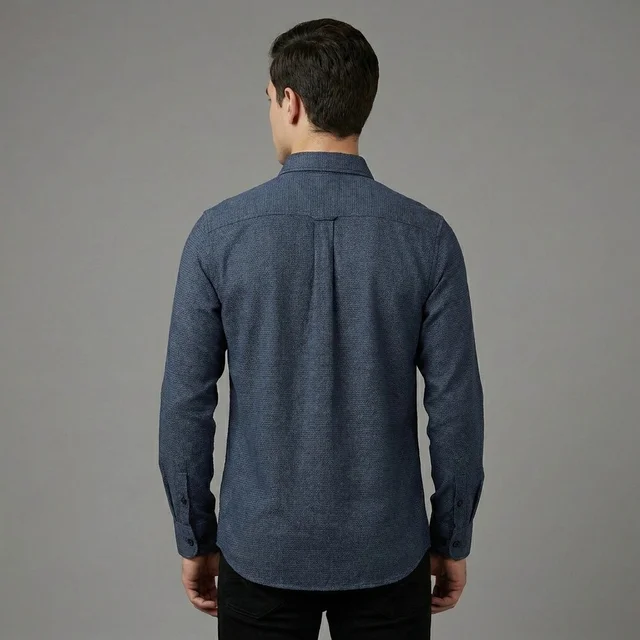 Guess What U.S. Polo Assn. Men's Navy Blue Textured Full Sleeve Shirt | Tailored Fit Casual Cotton Shirt | USPA Micro Texture Shirt for Men Online India | guess what - L, Navy Blue