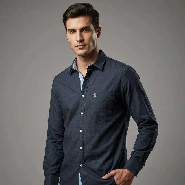 U.S. Polo Assn. Men's Black Solid Linen Cotton Full Sleeve Shirt | Regular Fit Casual Shirt | USPA Solid Navy Shirt for Men Online India | guess what
