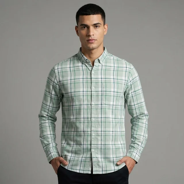 Guess What U.S. Polo Assn. Men's Mint Green Plaid Check Full Sleeve Shirt | Regular Fit Cotton Casual Shirt | USPA Tartan Check Shirt for Men Online India | guesswhat - XXL, Mint Green