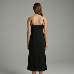 Guess What Women's Black Slip Midi Dress | Square Neck Spaghetti Strap Side Slit | Guess What - S, Black