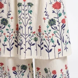 Guess What Women's Off-White Floral Printed Kurta Set with Palazzo | KHADI Cotton | GuessWhat - M, OFF WHITE
