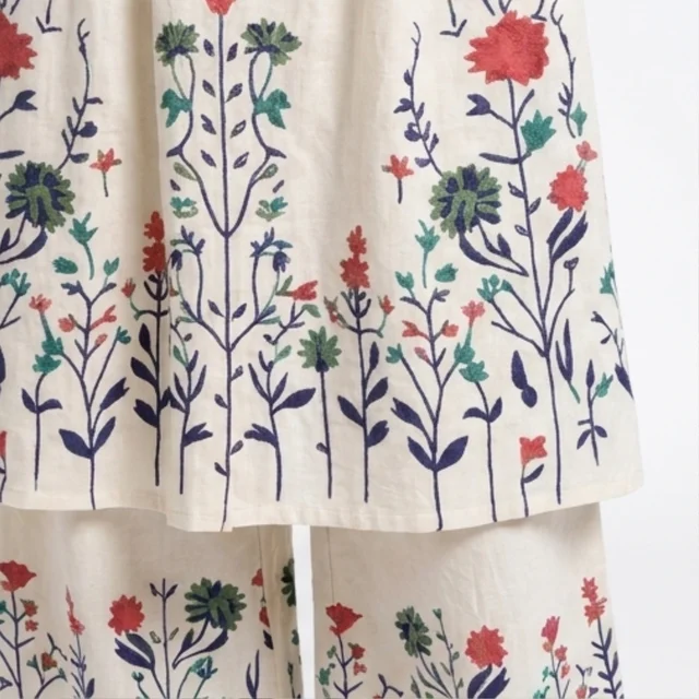 Guess What Women's Off-White Floral Printed Kurta Set with Palazzo | KHADI Cotton | GuessWhat - M, OFF WHITE