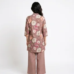Guess What Women's Dusty Rose Floral Tunic Co-ord Set | Linen Blend | GuessWhat - L, DUSTY ROSE