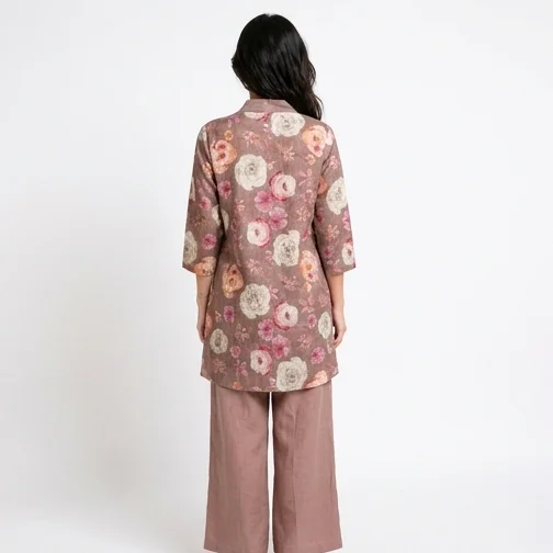 Guess What Women's Dusty Rose Floral Tunic Co-ord Set | Linen Blend | GuessWhat - L, DUSTY ROSE