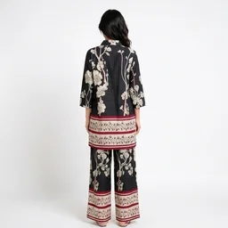 Guess What Women's Black Floral Print Co-ord Set | Shirt & Wide Leg Pants | Guess What - XXL, Black