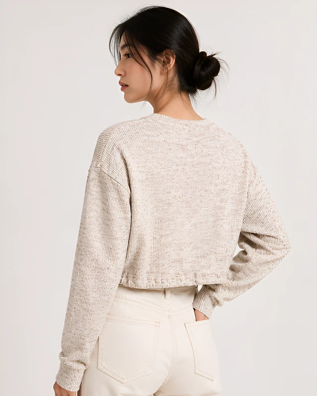 Guess What Women's Beige Knit Cropped Sweater | Drawstring Hem Pullover Top | Guess What - M, Beige