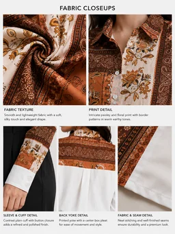 Guess What Women's Brown Paisley Floral Print Panel Shirt | Contrast White Sleeve | GuessWhat - M