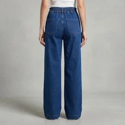 Guess What Women's Mid Blue Wide Leg Elastic Waist Jeans | High Waist Palazzo Denim | Guess What - 28, Mid Blue