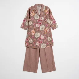 Guess What Women's Dusty Rose Floral Tunic Co-ord Set | Linen Blend | GuessWhat - L, DUSTY ROSE