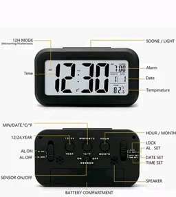 Digital Alarm Clock with Automatic Sensor, Date and Temperature Display, Compact Desk Table Clock for Students, Home, Office, Bedroom, Living Room,Home Decor, Corporate Use (Black Digital) - Black