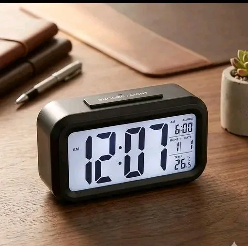 Digital Alarm Clock with Automatic Sensor, Date and Temperature Display, Compact Desk Table Clock for Students, Home, Office, Bedroom, Living Room,Home Decor, Corporate Use (Black Digital) - Black