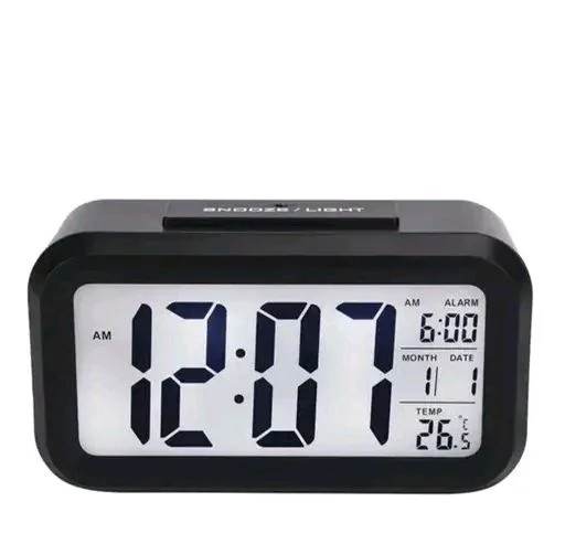 Digital Alarm Clock with Automatic Sensor, Date and Temperature Display, Compact Desk Table Clock for Students, Home, Office, Bedroom, Living Room,Home Decor, Corporate Use (Black Digital) - Black