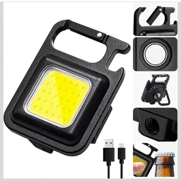 LED Mini Cob Keychain and Magentic Flashlight Portable USB Rechargeable Light 3 Light Modes with Folding Bracket,for Walking CampingSquare,Black, 1000 Lumen.