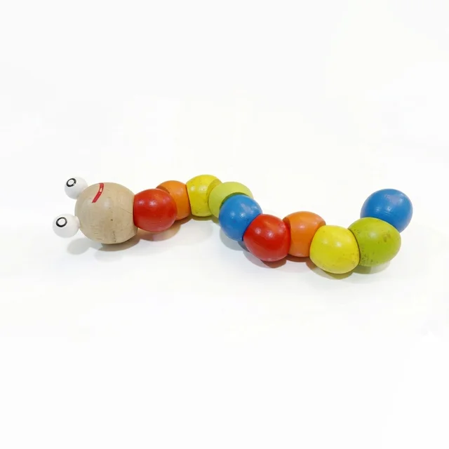 ClyPa Wooden Flexible Bead Toy โ Caterpillar Design Baby Toy - 18cm X 3.5cm X 3.5cm